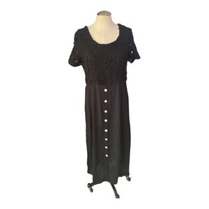 Mix Nouveau Black Crocheted Top Button‑Front Midi Dress Size 12P/12 (12 Petite)